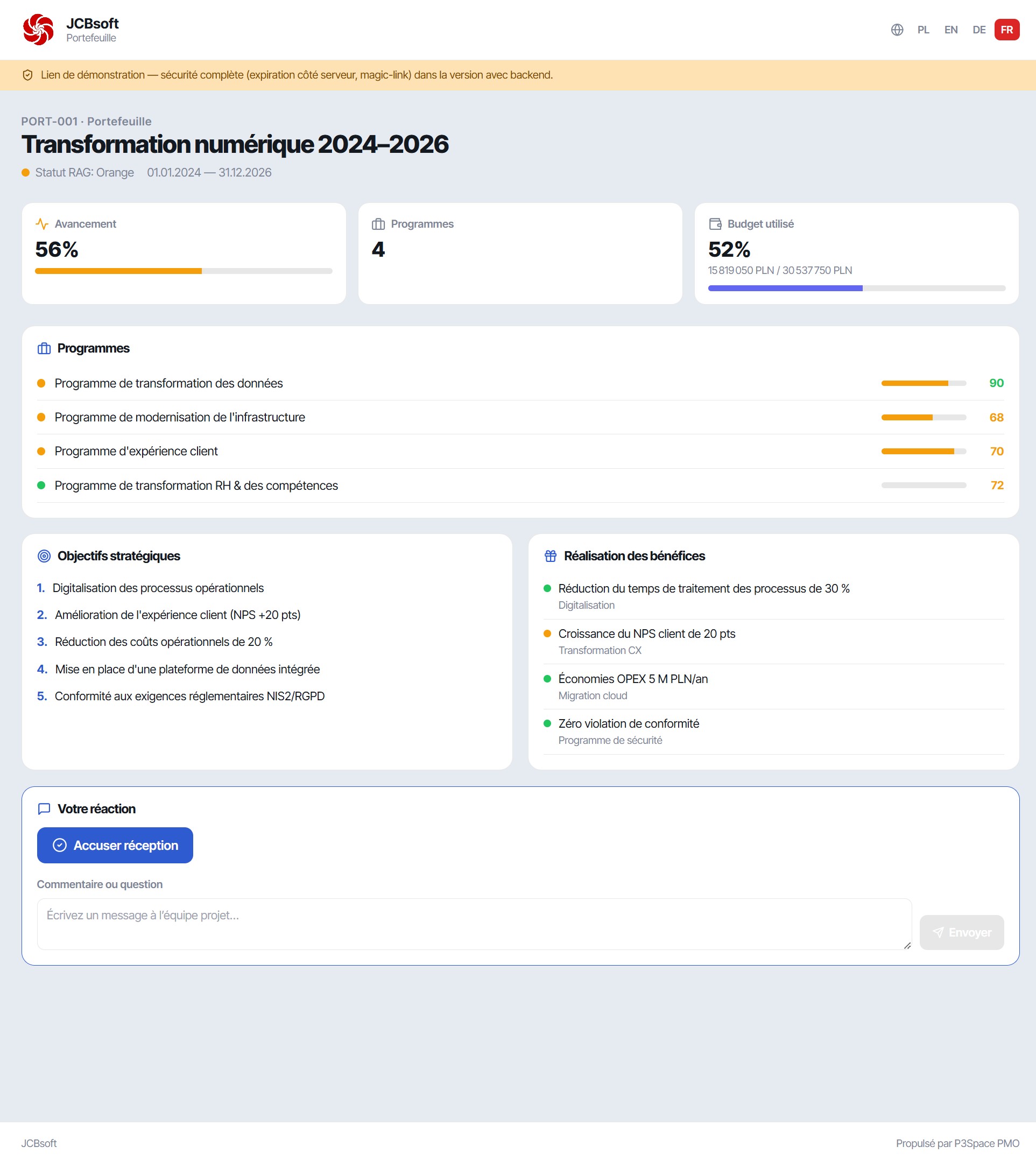 Portail des parties prenantes – briefing en lecture seule dans la langue du destinataire