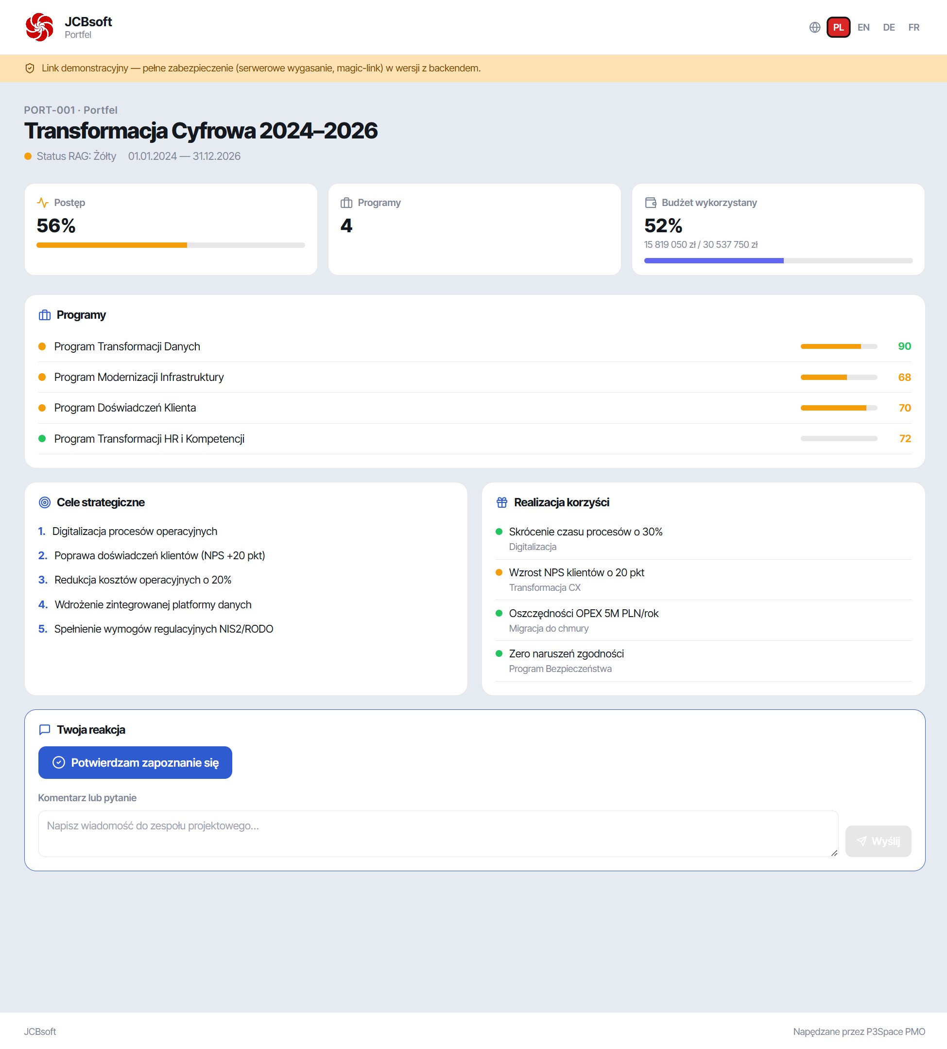 Portal interesariusza – read-only briefing w języku odbiorcy