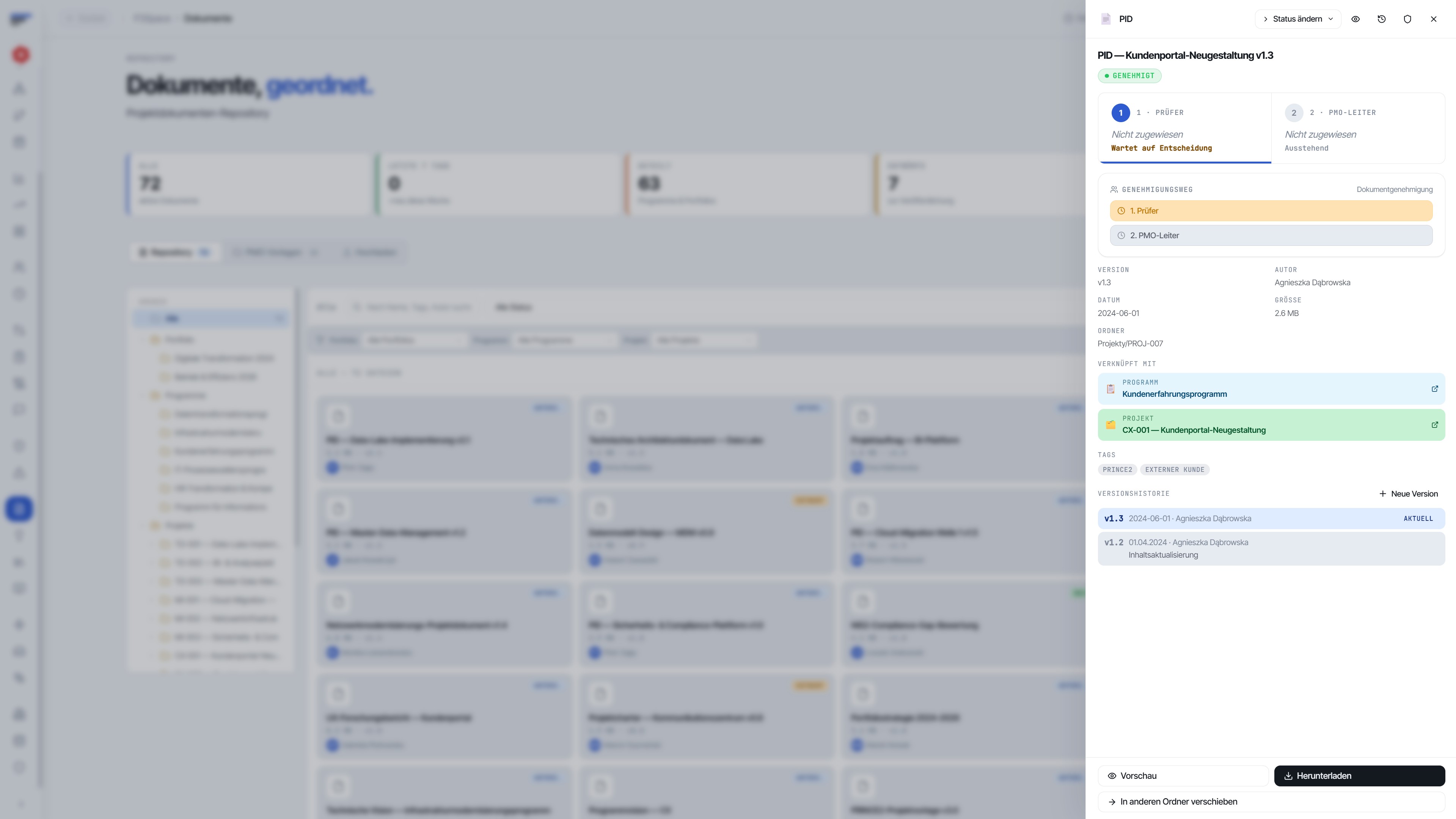 Dokumentenablage – Versionierung, Tags und Dateiversionsvorschau