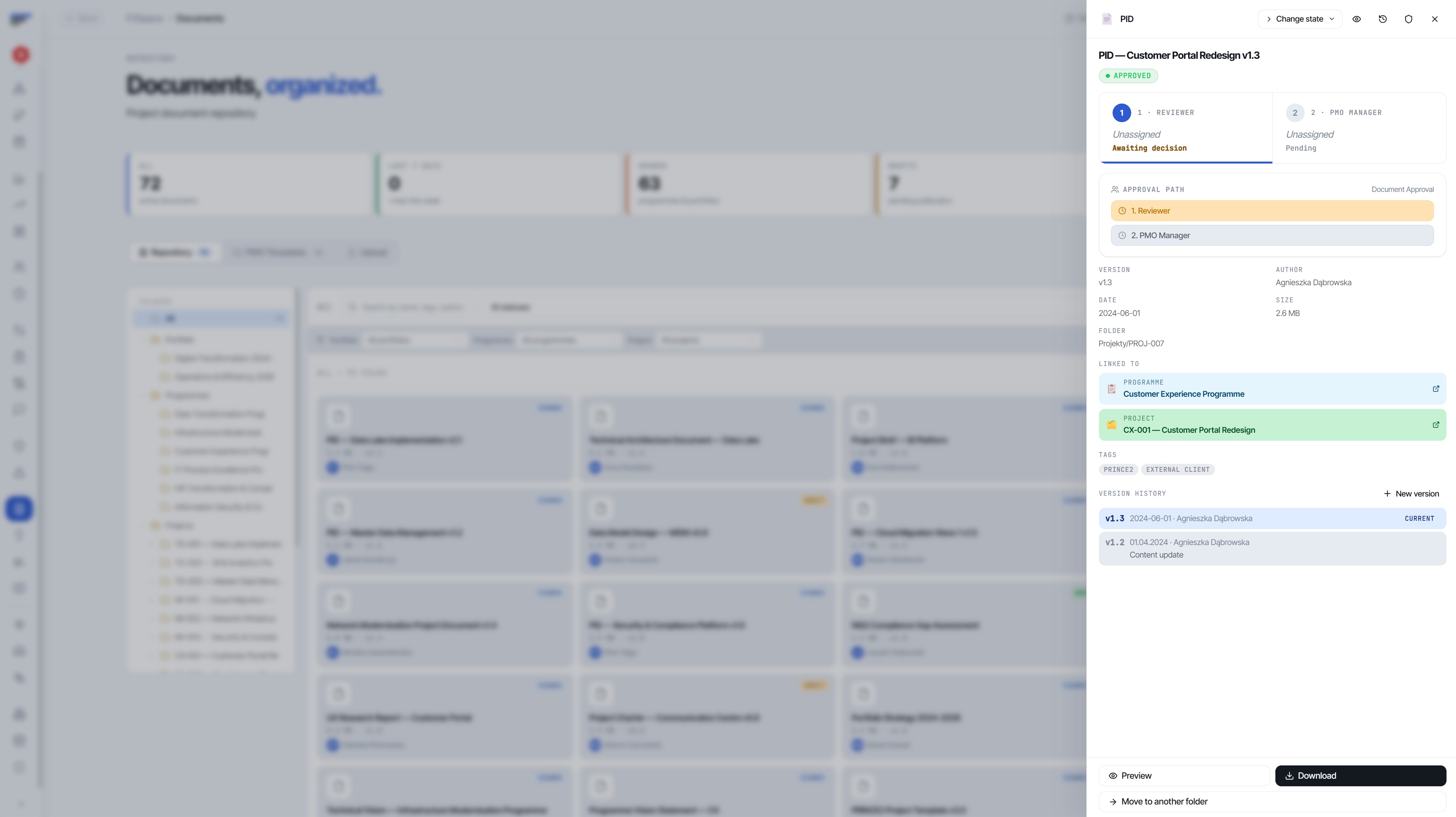 Document repository – versioning, tags and file version preview