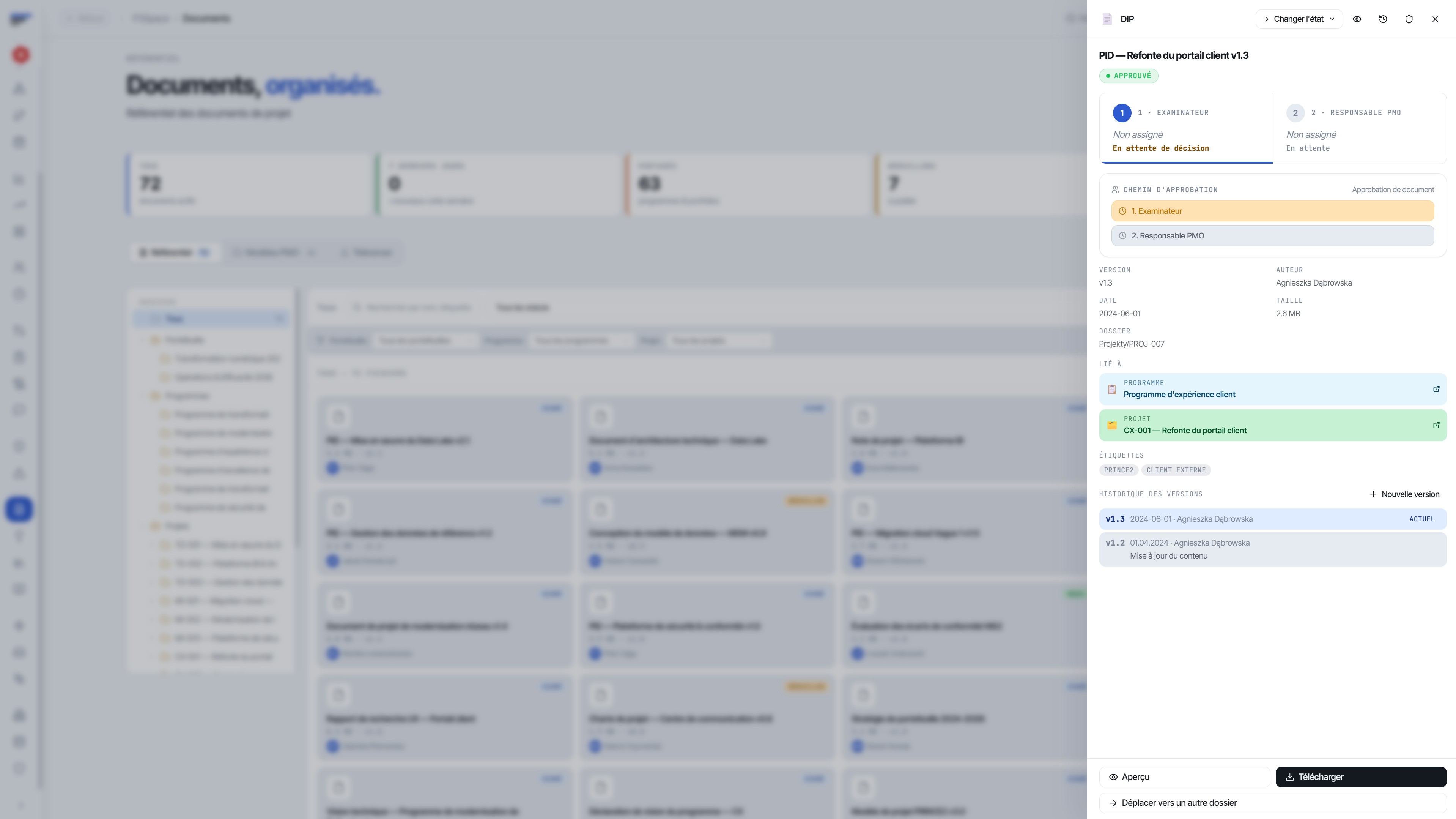 Référentiel de documents – gestion des versions, tags et aperçu des versions